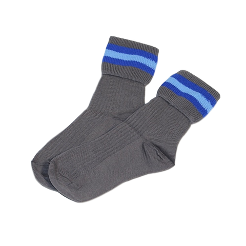 Grey Socks with Blue Stripe (2 pk)